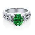 thumbnail image 2 of Gem Stone King 1-3 Ct Oval Gemstone Birthstone Engagement Ring for Women | 925 Silver | Oval 8X6MM | Milgrain and Filigree Detail | Wedding Anniversary Jewelry | Size 5-9 | Created Emerald, May | 5, 2 of 2