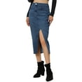 thumbnail image 4 of INSPIRE CHIC Women's Denim Skirt Casual High Waisted Front Slit Knee Length Jean Skirts, 4 of 5