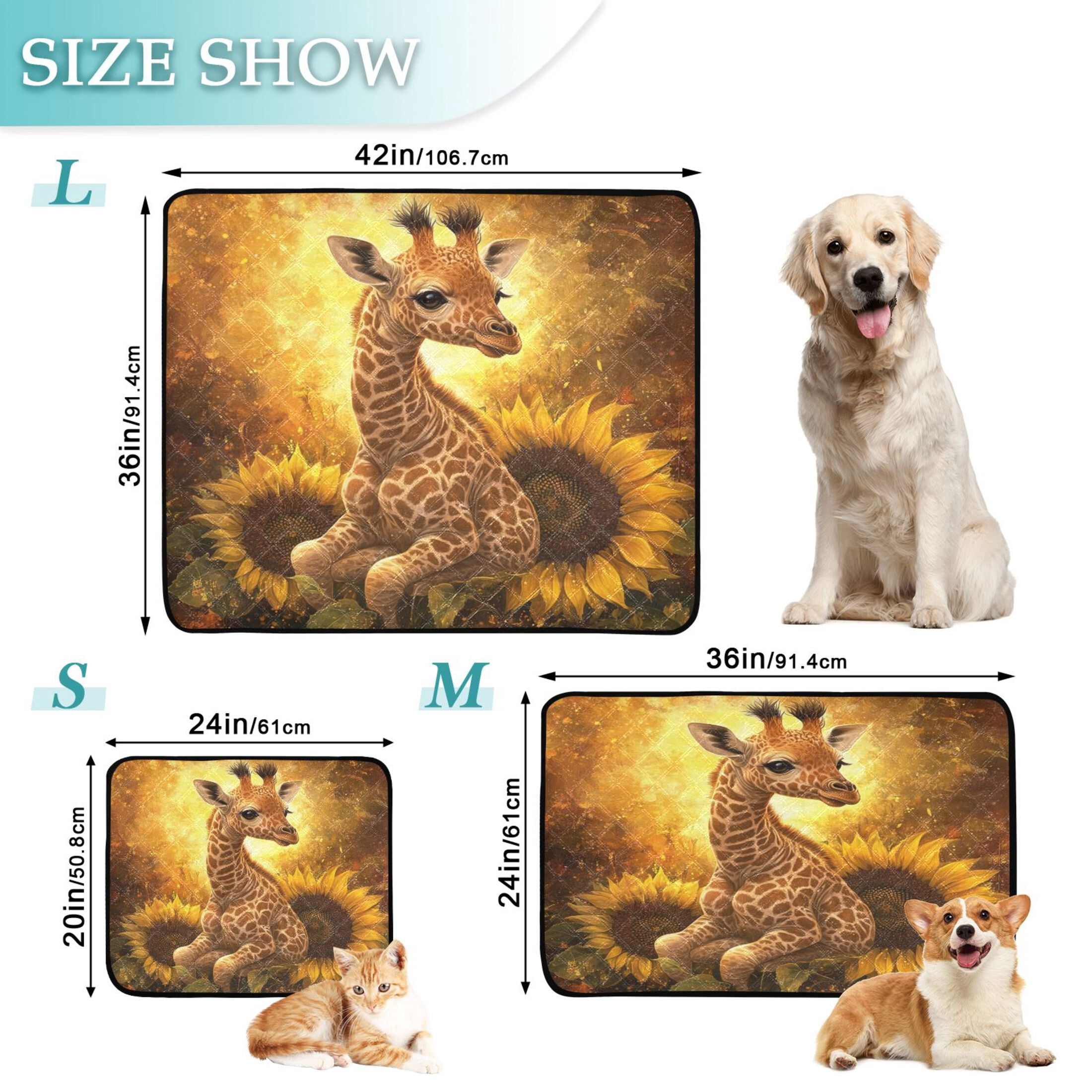 Qxltty Giraffe Sunflower Illustration Cat litter Pads Pet Set of 3 Diaper Mats Center Anti-leakage Layer Absorbent Soft and Comfortable