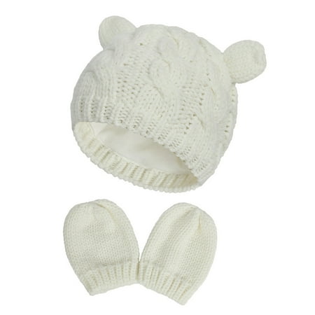 

Baby Hats Baby Hat Knit Hat Autumn And Winter Hat Gloves Set Cute Little Ears Shape Boys And Girls Baby Hat Baby Bonnets 0-6 Months Baby Hats Newborn(Color:White Size:S)