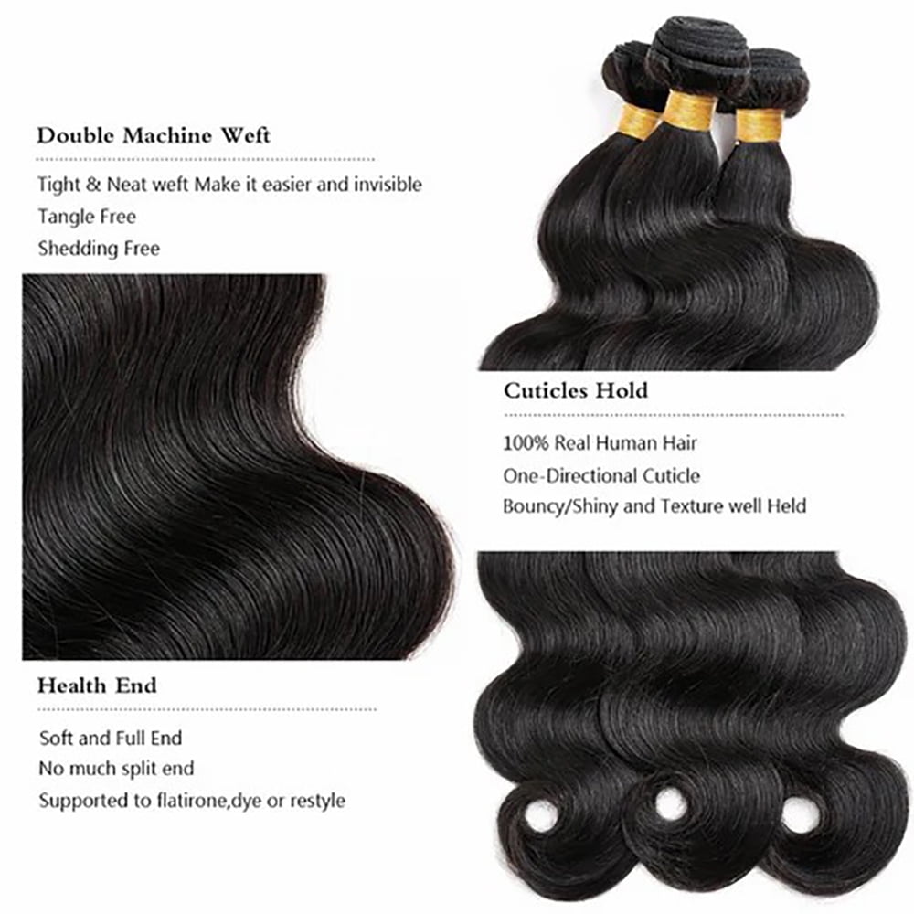 YYAo Human Hair, Hairpiece, Wig,AFFORDABLE hair Body Wave 100% Human Hair Natural Black 1 Bundle 100gram