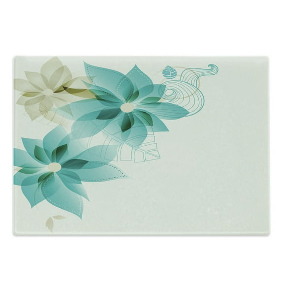 Teal Cutting Board, Vintage Inspired Floral Design with Abstract Vibrant Colored Natural Elements, Decorative Tempered Glass Cutting and Serving Board, Large Size, Turquoise Beige, by Ambesonne