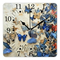 10 Inch Wall Clock Battery Operated Square Clock for Office, Kitchen, Outdoor, Living Room,Butterflies Blue Elaborate
