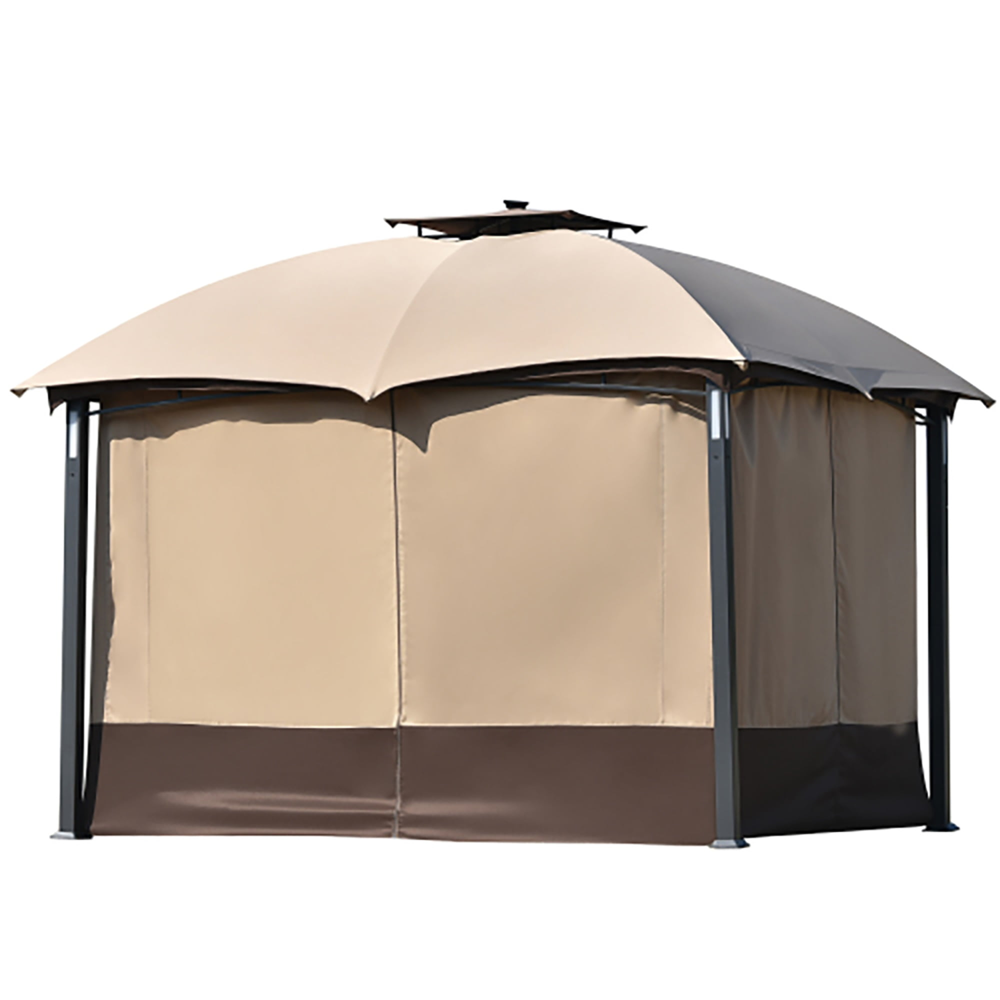 Kepooman 10' x 12' Outdoor Gazebo with Mesh and Curtains, Patio Gazebo Tent with LED Lights for Lawn, Garden, Backyard, and Patio
