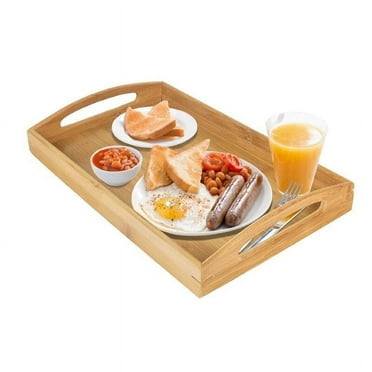 YUOFD Bamboo Serving Tray, Rectangular tray with Handles, 17.7*12.9 Inches