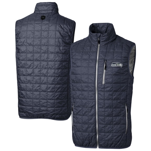 Men's Cutter & Buck Navy Seattle Seahawks Rainier PrimaLoft Eco Insulated Full-Zip Puffer Vest