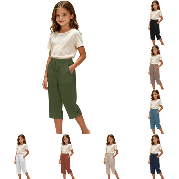 Shachafan Lightweight Girls Beach Casual Pants For And Summer Solid Color Capri Style Kids Trousers With Comfortable Fit And Easy Care Girls Pats