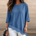 thumbnail image 3 of Lmueinov 3/4 Length Sleeve Womens Tops Crew Neck Lace Scalloped Hem Casual Shirts Solid Loose Fit Blouses Summer Fall Vacation Outfits, 3 of 7