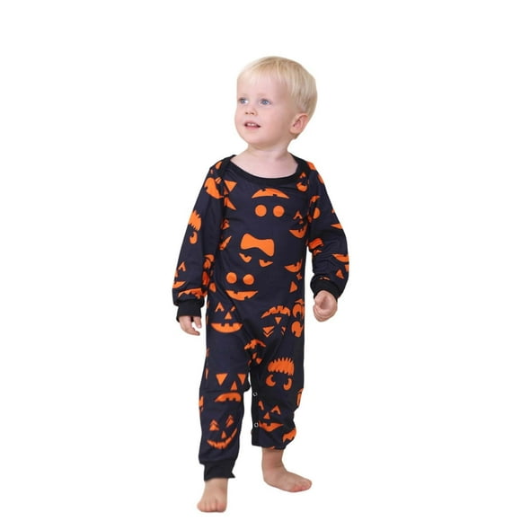 GPOECD Pyjama Assorti d'Halloween pour la Famille, Ensemble de Vêtements d'Intérieur Parent-Enfant, Patchwork à Carreaux Imprimé, Tenue Douillette Noire, Bébé-12 m