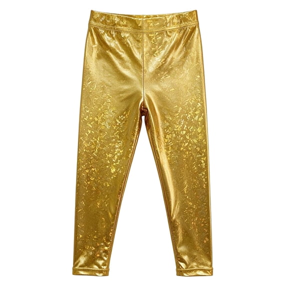 Pants for Girls Gold Metallic Girls Pants High Waist Shiny Stretch Dance Leggings for Stage Party Performance Yellow 9-10 Years