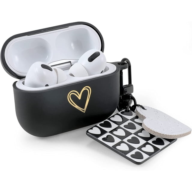 AmPm Love Heart Case Compatible with AirPods Pro, Cute Case Skin Cover with Keychain, Heart Pattern Smooth TPU Protective Portable Accessories Women Girls Case for AirPods Pro Charging Case