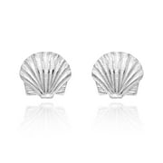 AERAVIDA Ocean's Beauty Scallop Sea Shell Sterling Silver Stud Earrings