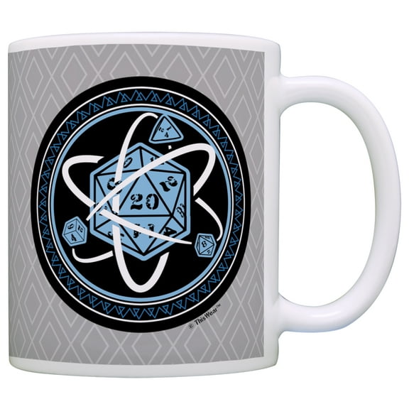 ThisWear Gamer Mugs D20 Dice Atom Nerdy Mug Critical Hit Role Play Gaming 11 ounce Coffee Mug Grey