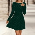 thumbnail image 2 of CIENVNSTG Women Long Sleeve Mini Dress 2026 Spring Elegant Polka Dot Crewneck Knit Pleated A Line Casual Short Party Cocktail Dresses Army Green M, 2 of 7