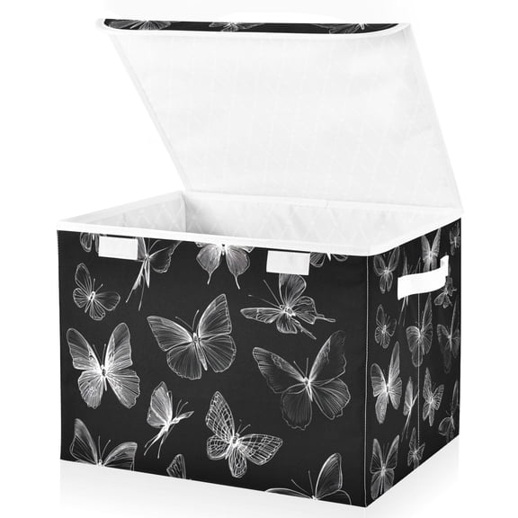 Foldable Fabric Storage Bin With Handle Collapsible Basket Box Storage With Lid Organizer Butterflies Dancing