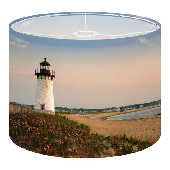 Beach Linen Drum Lampshades Edgartown Lighthouse 13"x13"x10" Light Shade for Table Lamps Floor Lamps Drum Lamp Shades Lampshade Replacement Assembly Required