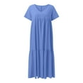 thumbnail image 5 of Vestido largo asimétrico informal con cuello en V para mujer - Bajo acampanado - Color liso - Poliéster - Versátil para cualquier ocasión - Tallas S-XXXXXL, 5 of 5