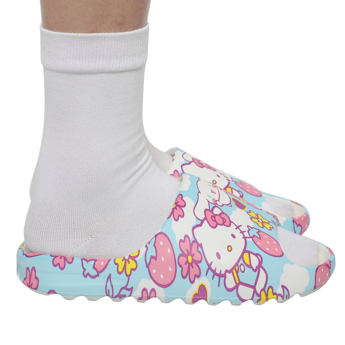 Hello Kitty Character Toss Floral And Cloud Art Women's Slides-Small