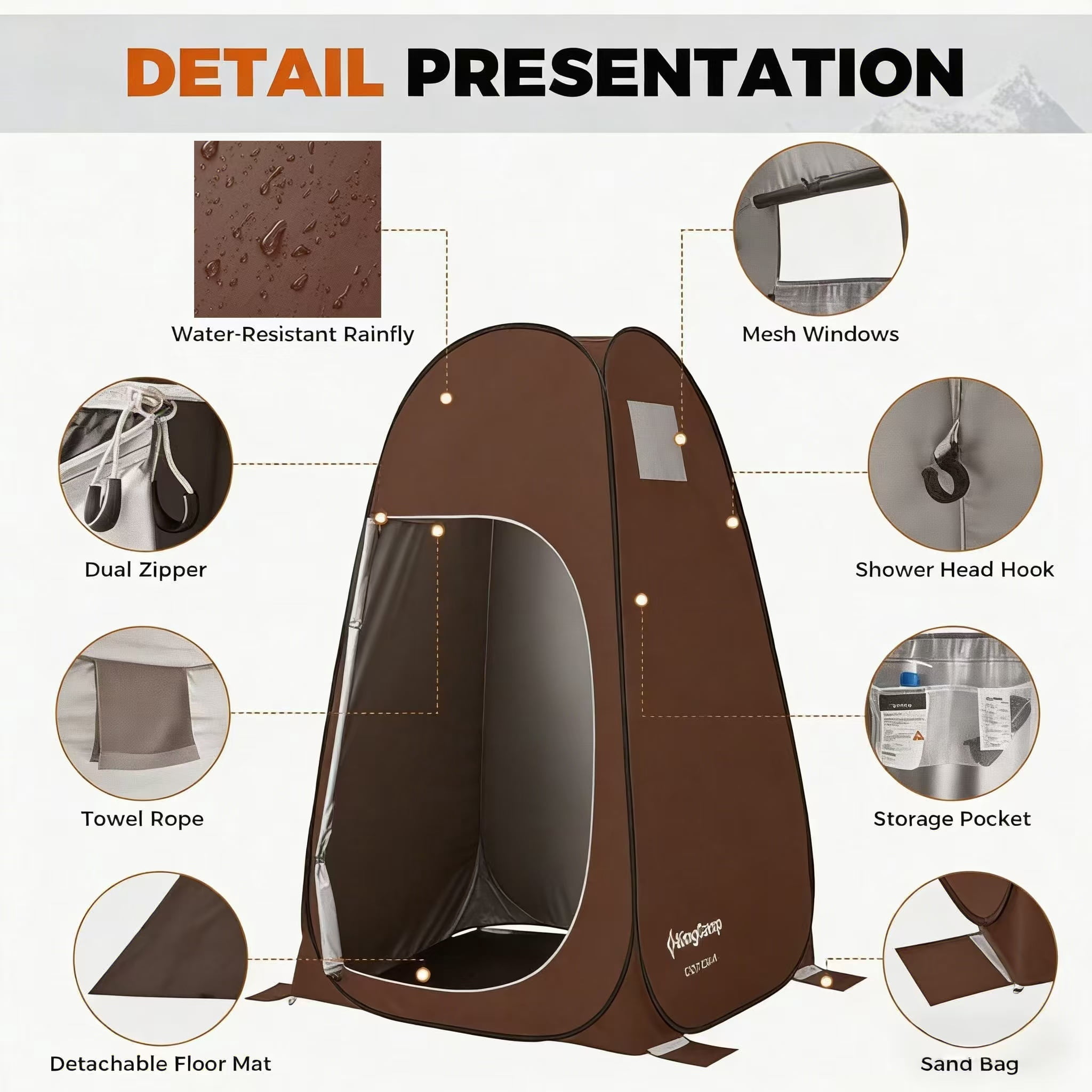 KingCamp Pop Up Shower Tent, Portable Camping Privacy Tent, Waterproof Dressing Changing Room Easy Setup, Toilet Tent with Carry Bag for Beach, Camping, Hiking, Coffee