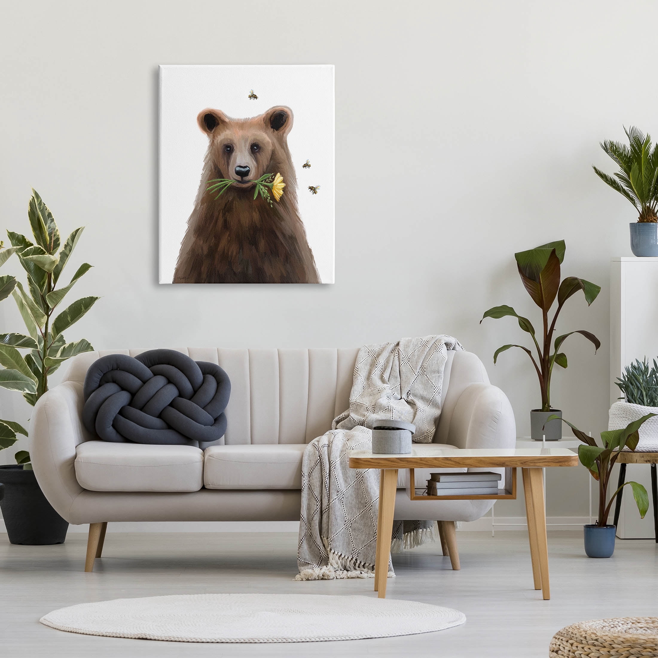 Stupell Industries Woodland Bear Flower Sprig Graphic Art Gallery Wrapped Canvas Print Wall Art, Design by Elizabeth Tyndall