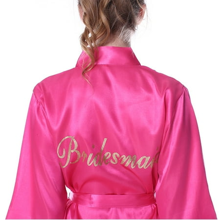 

Mr & Mrs Right Bridesmaid Satin Kimono Robes for Wedding Party Glitter Printed Mother Of the Bride Rose