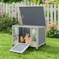 thumbnail image 4 of 24'' Small Rabbit Hutch Outdoor, Bunny Cage for Small Animal with Weatherproof & Openable Top, Wooden Cat House for Indoor & Outdoor Use (Grey), 4 of 9