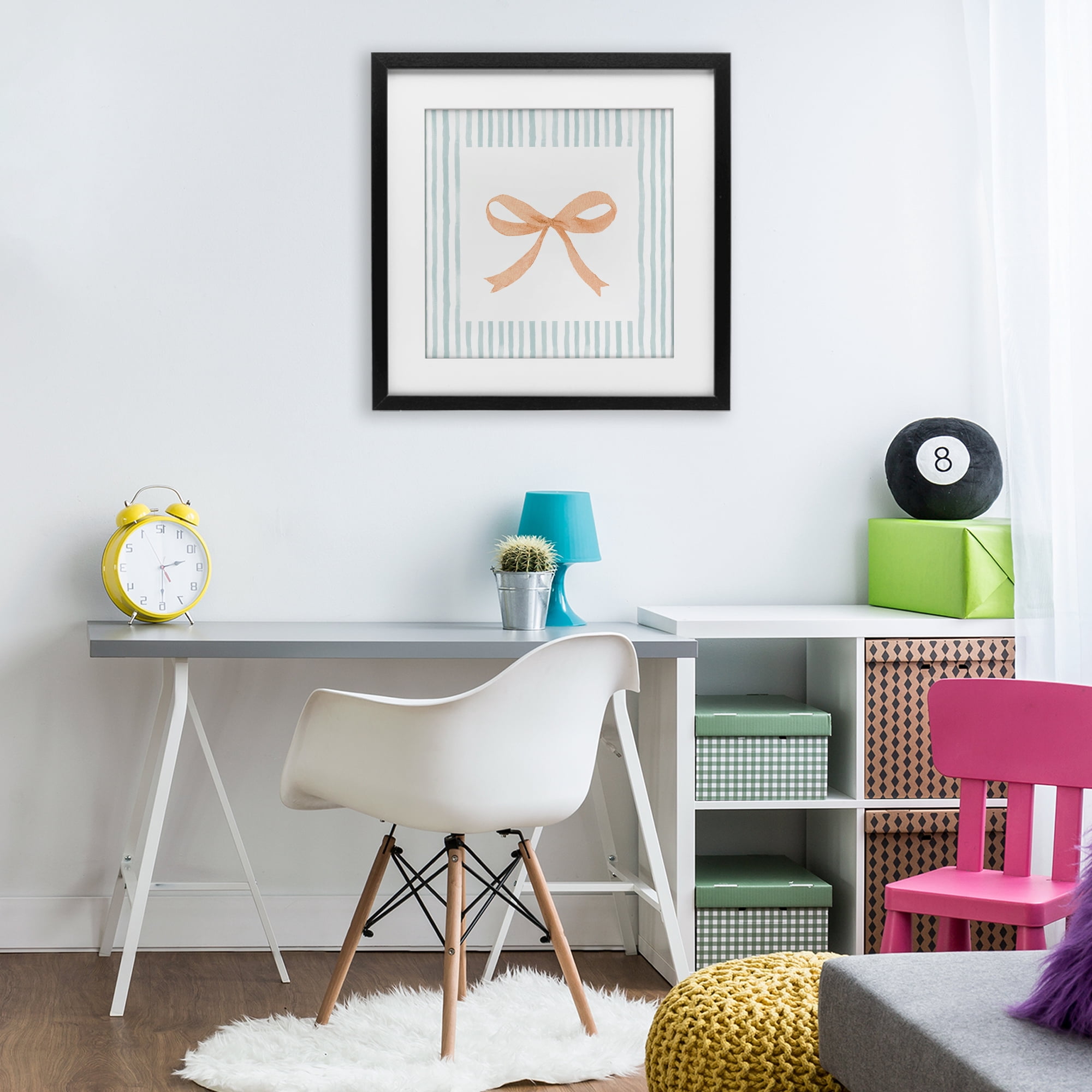Stupell Industries Orange Bow with Stripe Border Black Framed Print Under Glass, design by Patricia Pinto