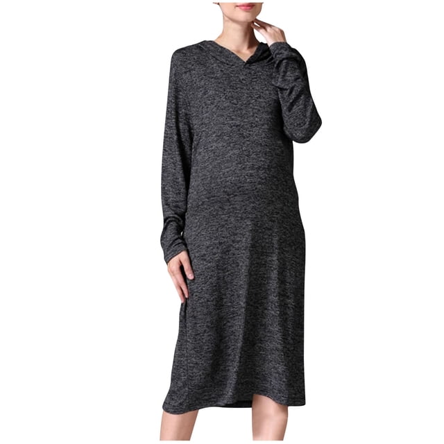 Tranfacy Robe de Maternité à Manches Longues pour Femmes, Robe d'Allaitement de Maternité, Robe de Maternité d'Allaitement à Capuche à Manches Longues à Col Rond, Ample, Robe d'Allaitement