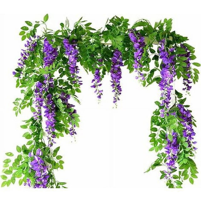 Enredaderas de glicina artificiales, flores de seda falsas colgantes, guirnaldas de plantas de enredadera artificiales para jardín, pared exterior, decoración floral para fiestas en la jungla, arco
