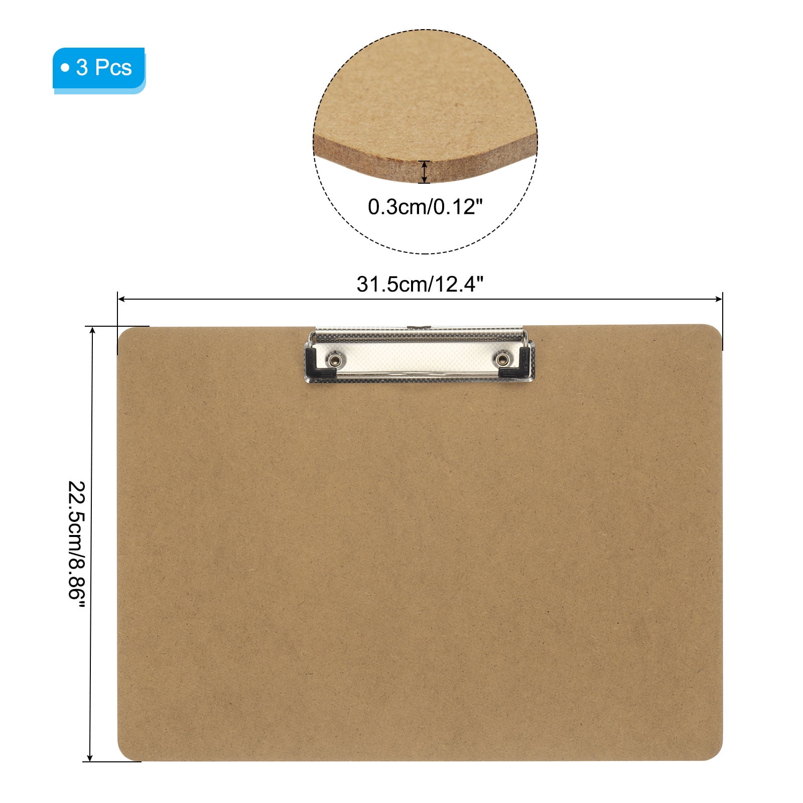 Uxcell 8.9 x 12.4" Horizontal Clipboard, 3 Pcs Landscape Layout Hardboard,Brown