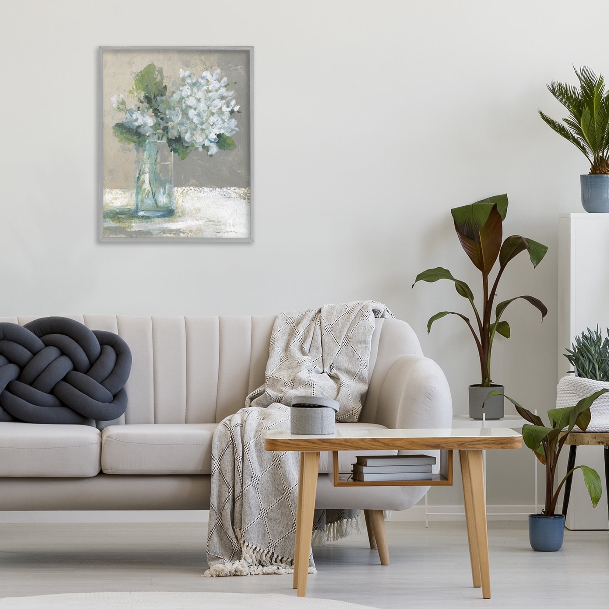 Stupell Industries Serene White Hydrangeas in Glass Gray Framed Giclee Art, design by Carol Robinson