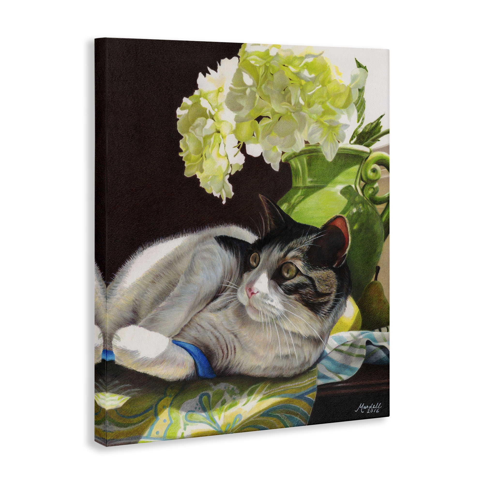 Stupell Industries Cat & Blue Ribbon Animals & Insects Painting Gallery Wrapped Canvas Art Print Wall Art, 30 x 40