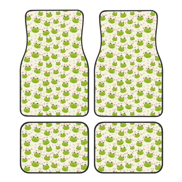 Fotbe Green Frog Juego de 4 Tapetes para Auto con Estampado – Alfombrillas de Goma Reforzada, Diseño Antideslizante, Protección para Todo el Año – Vehículos, Autos, Camionetas y SUVs