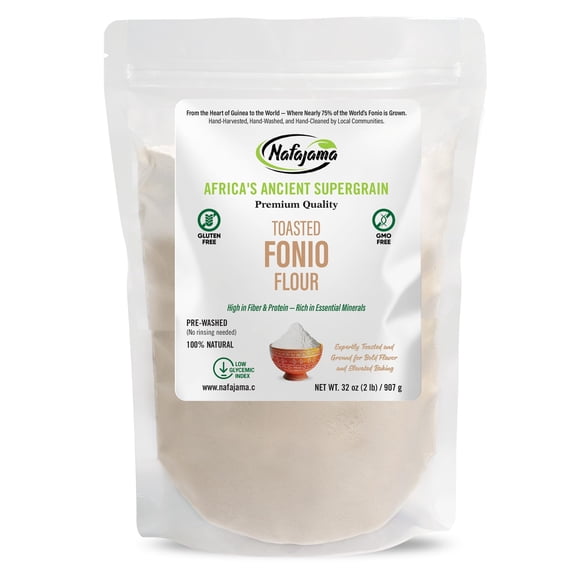 Nafajama Premium Gluten-Free Toasted Fonio Flour | Ancient African Superfood | All-Natural, Non-GMO, Vegan, High-Fiber - 1 Bag of 2 lb / 907g