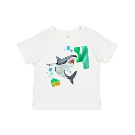 

Inktastic Fourth Birthday Shark with Cake Boys or Girls Toddler T-Shirt