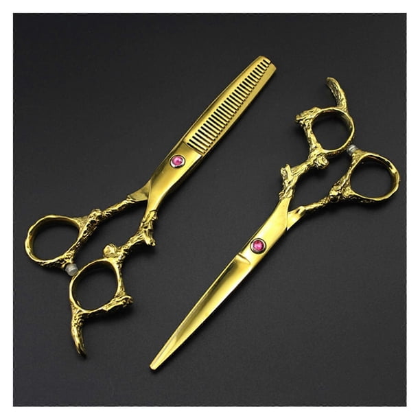 Juego de tijeras profesionales para cortar el cabello de 6 pulgadas con mango dorado, tijeras de entresacar, acero inoxidable.