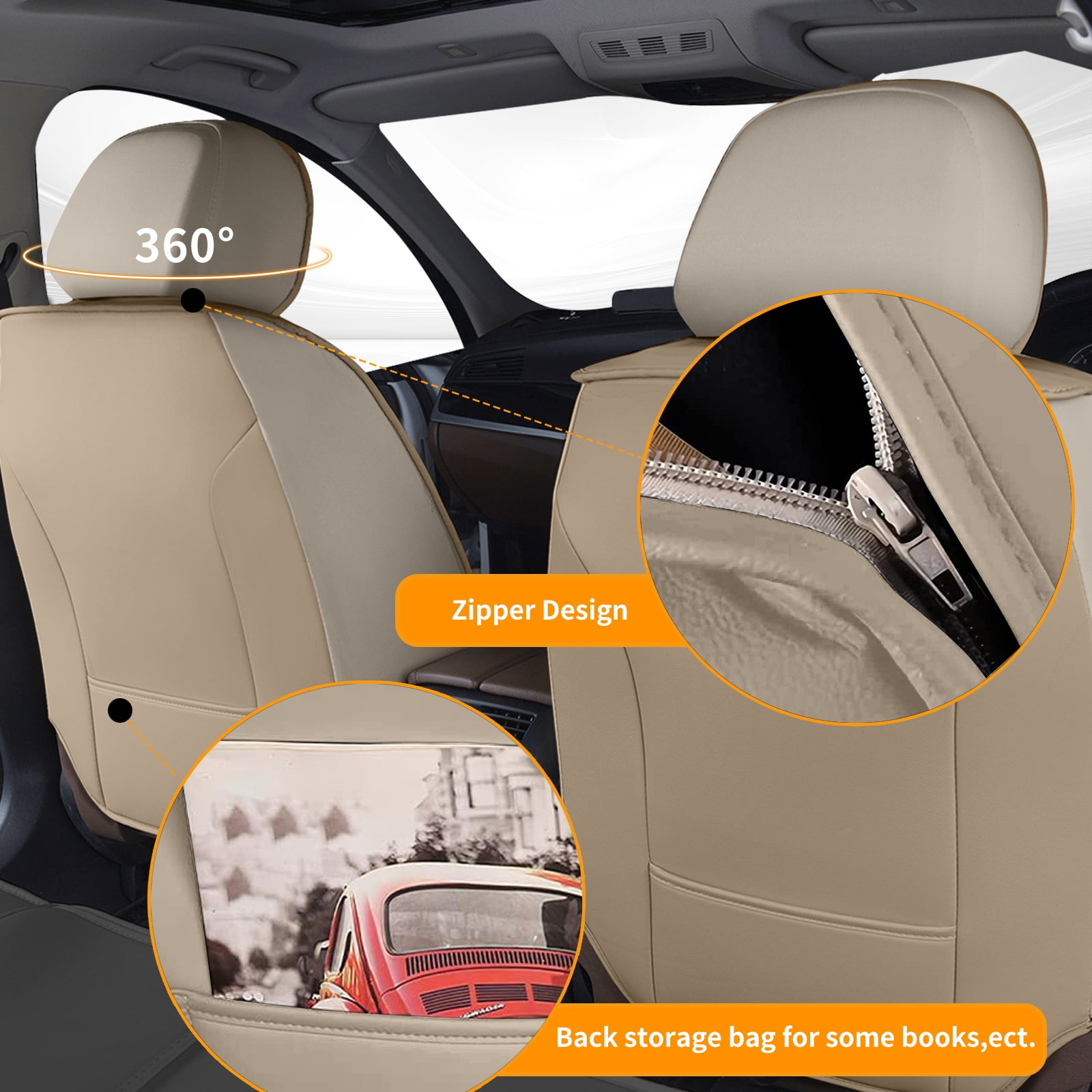 Jiamaoxin Car Seat Covers Fit for Ford F-150 2009-2025: 2PCS Front Seat Cover Waterproof Leather Vehicle Seat Cushion(2 Seats, Beige)