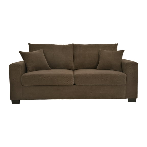 69-Inch Two-Seater Sofa With Textured Fabric, Comfortable Upholstered Couch With 2 Throw Pillows And Sturdy Plastic Legs For Living Room, Apartment, Office, Coffee