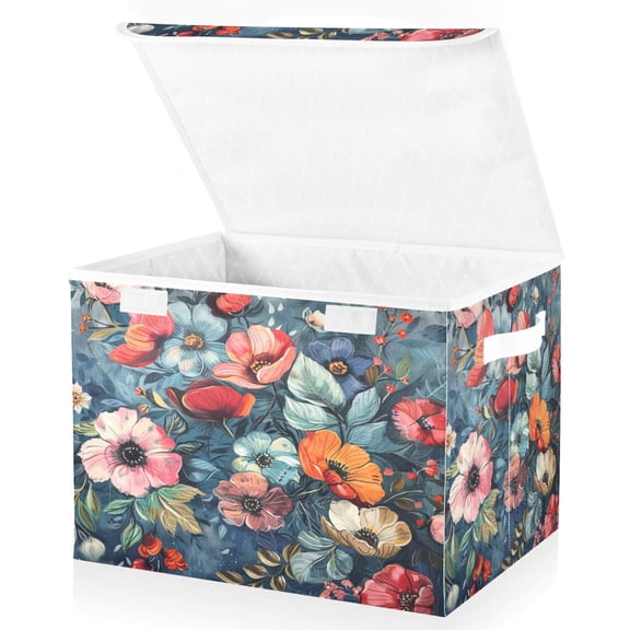 Ryvnso Boho Floral Large Lidded Foldable Storage Baskets Cubes Boxes Lids Bin for Home