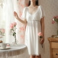 thumbnail image 2 of Defitshape Women's Cotton Victorian Nightgown Summer Short Flutter Sleeve Scoop Neck Lace Midi Pajama Dress Sleepwear Knee Length Dressing Gown Built-in Bra White Medium White Large White X-Large, 2 of 5