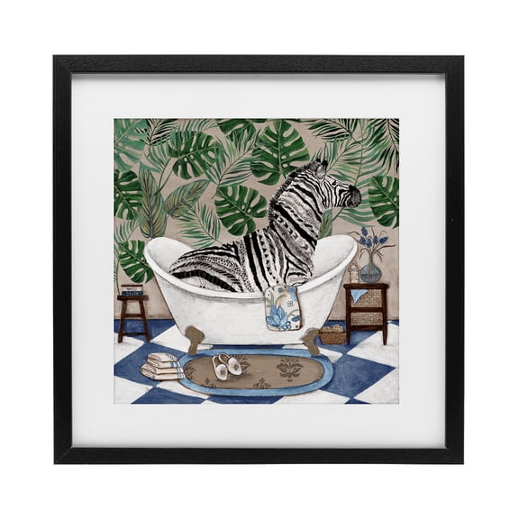 Stupell Industries Coastal Zebra in Tropical Bathtub Black Framed Print Under Glass, 13 x 13, by Janet Tava