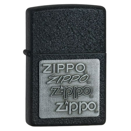 Zippo Pewter Emblem Black Crackle - Zippo Black Crackle 363 Zippo Logo Emblem Lighter