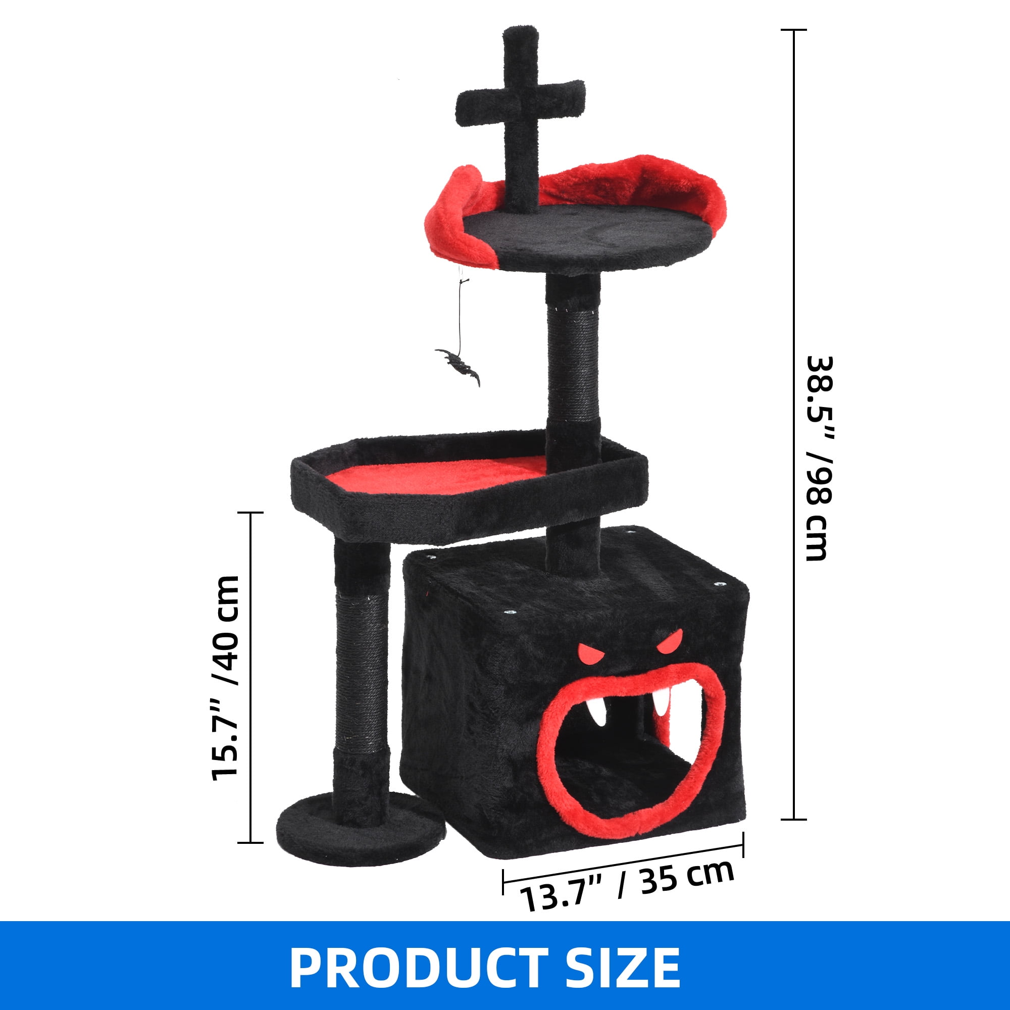 Uforic 38.5" Gothic Cat Tree ,Cat Scratching Posts Tower with Spider Hanging Ball, Scratching Post, Black Halloween