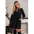 thumbnail image 5 of Women's Black V-Neck Shift Mini Dress with Bracelet Sleeves for Daily Wear [ZhiHiMeRi] | XL, 5 of 12