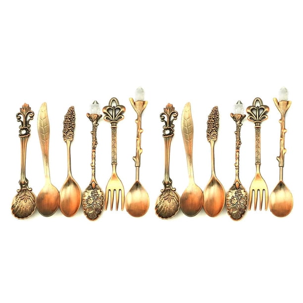 Toystoory De vajilla Retro, tenedor, cuchara de aleación, cuchara de cocina, cucharón de cocina, cucharilla de doméstico, cubiertos cobre rojo 2piezas