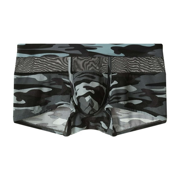 IWRICH Men's Mesh Sheer Boxer Shorts Camo Underwear Boxer Briefs Grey XL
