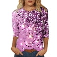 thumbnail image 2 of Besolor Hauts Scintillants pour Femmes Manches 3/4 T-Shirts Imprimés Pailletés Décontractés Col Rond Tuniques Tendance Blouses de Travail, 2 of 5