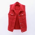 thumbnail image 3 of Women's Buttoned Washed Denim Jacket Sleeveless Crop Vest, 3 of 5