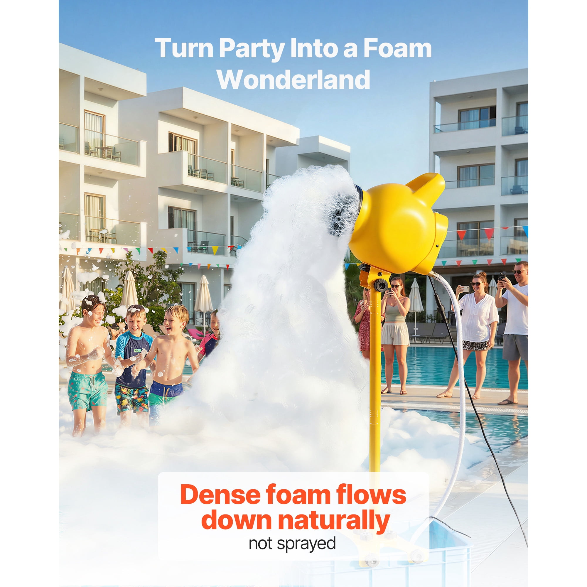 KFFKFF Foam Machine with Adjustable Angle Control, Bubble Maker with 37QT Water Tank, Stable Vertical Design for Events, Celebrations, and Parties