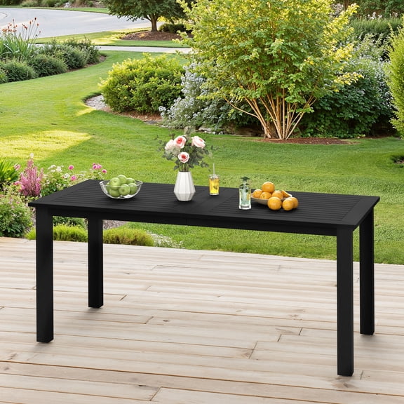 Dycanpo 6-Person Outdoor Dining Table, Weather-Resistant Rectangle Patio Table, 60x32x30in, Black